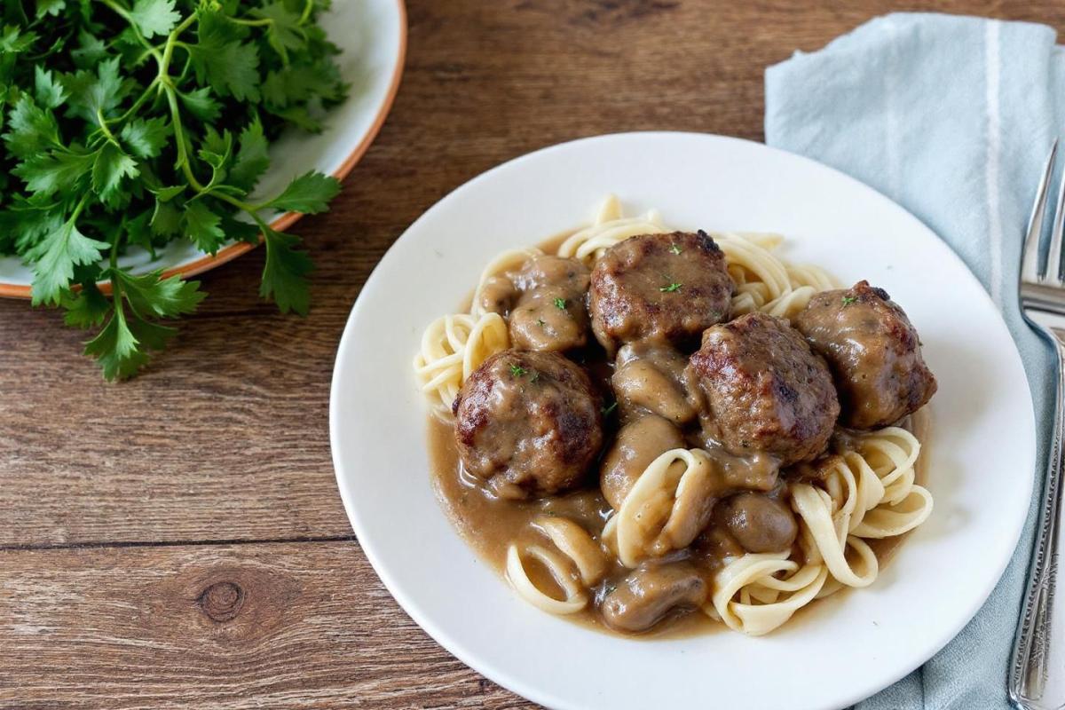 Salisbury steak meatballs recipe with rich mushroom gravy for easy weeknight dinners